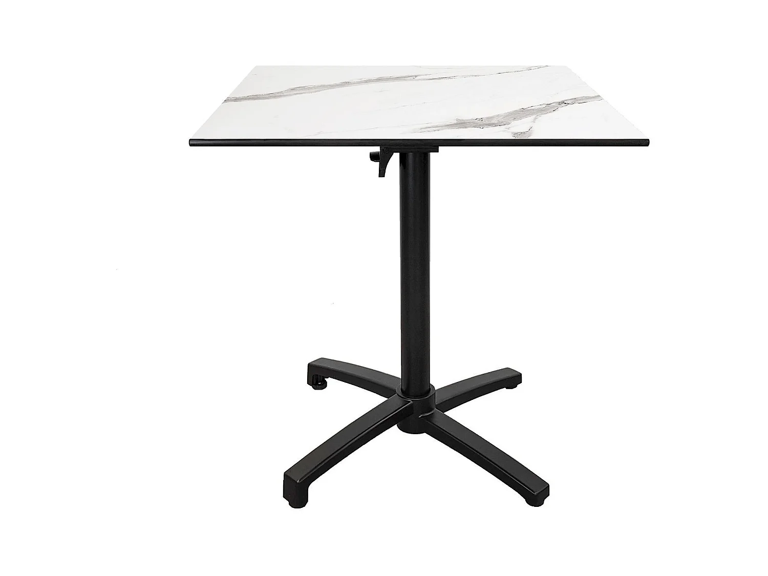 Table terrasse pliable en Compact HPL décor marbre blanc 70 x 70