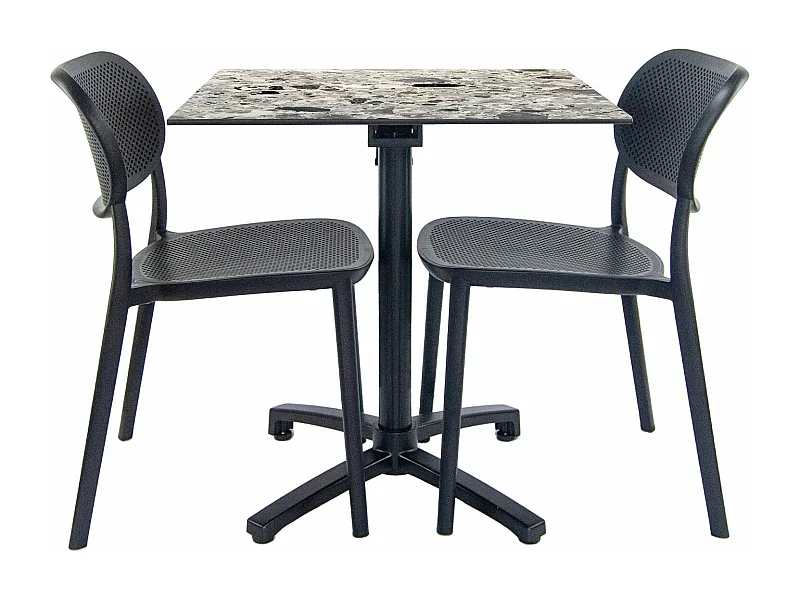 Table pliable décor galets + 2 chaises pour terrasse