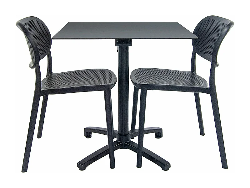 Table pliable gris anthracite + 2 chaises pour terrasse