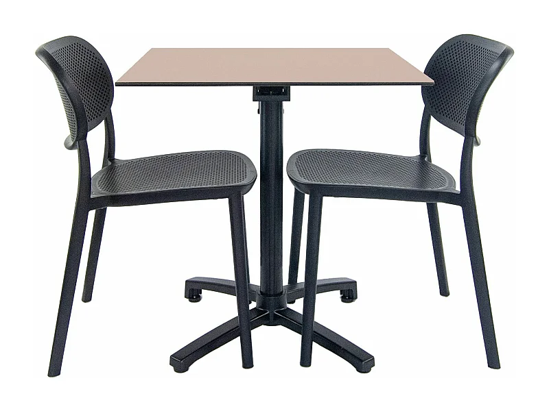 Mesa plegable beige + 2 sillas para terraza