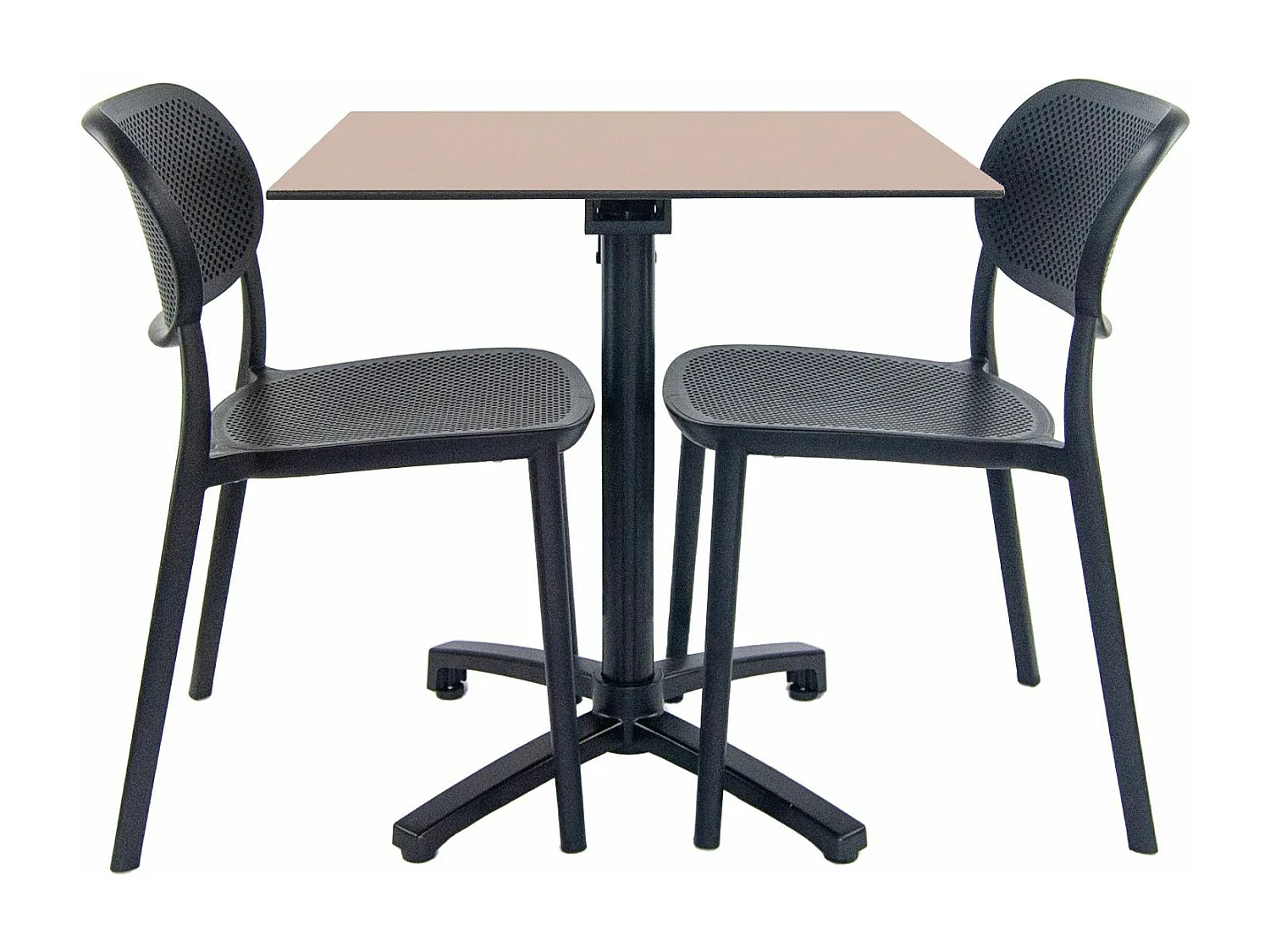 Mesa plegable beige + 2 sillas para terraza