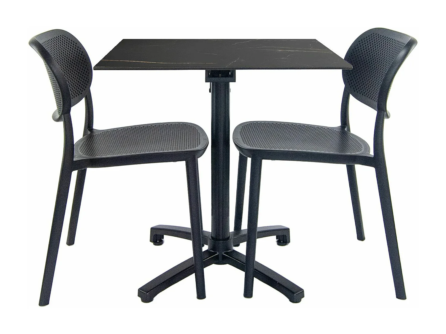 Mesa plegable de mármol fuego + 2 sillas para terraza