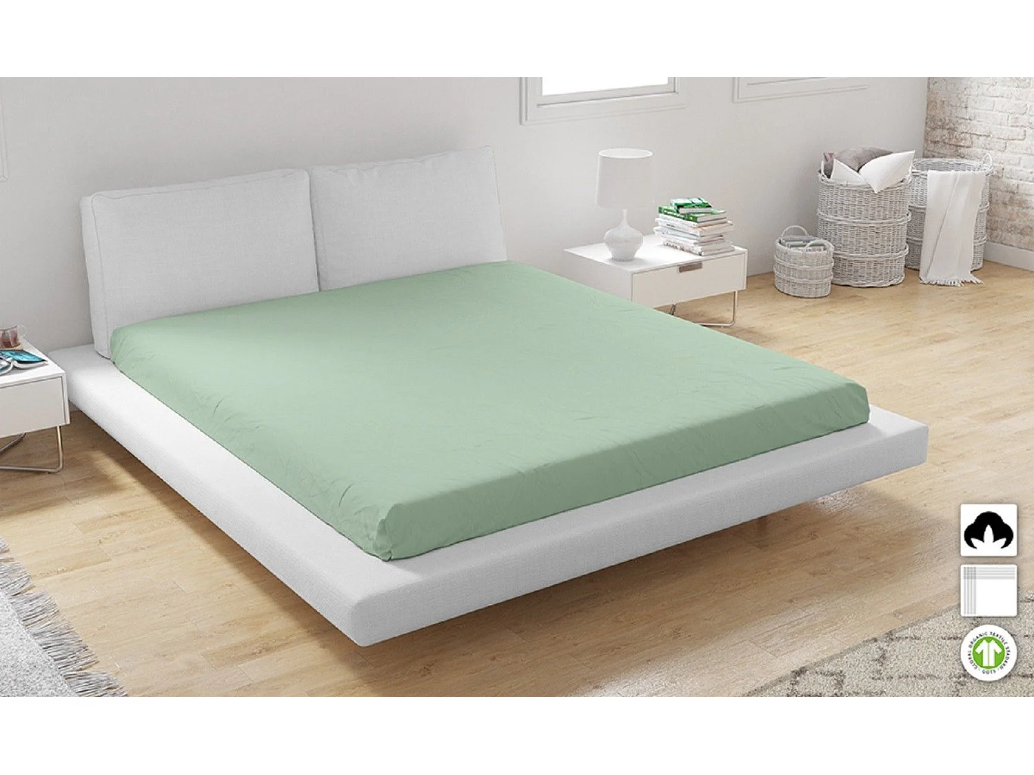 Lenzuolo con angoli in cotone biologico 140 x 200 cm Verde