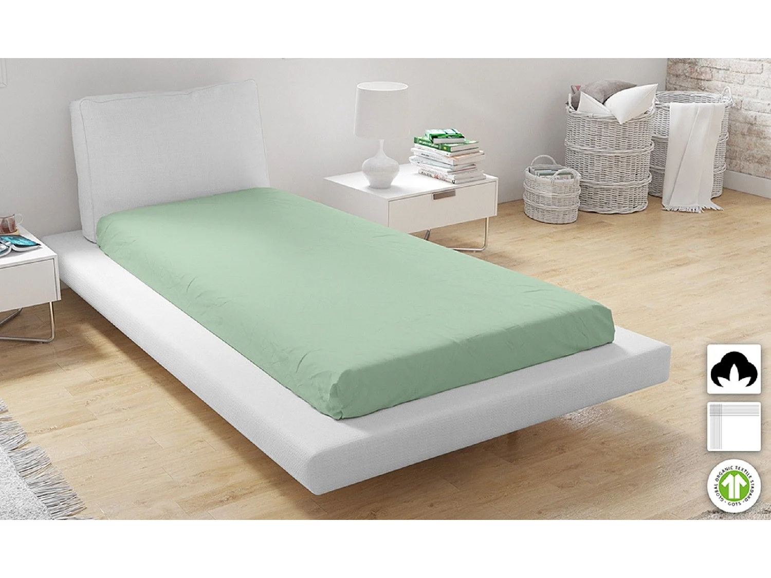 Lenzuolo con angoli in cotone biologico 140 x 200 cm Verde