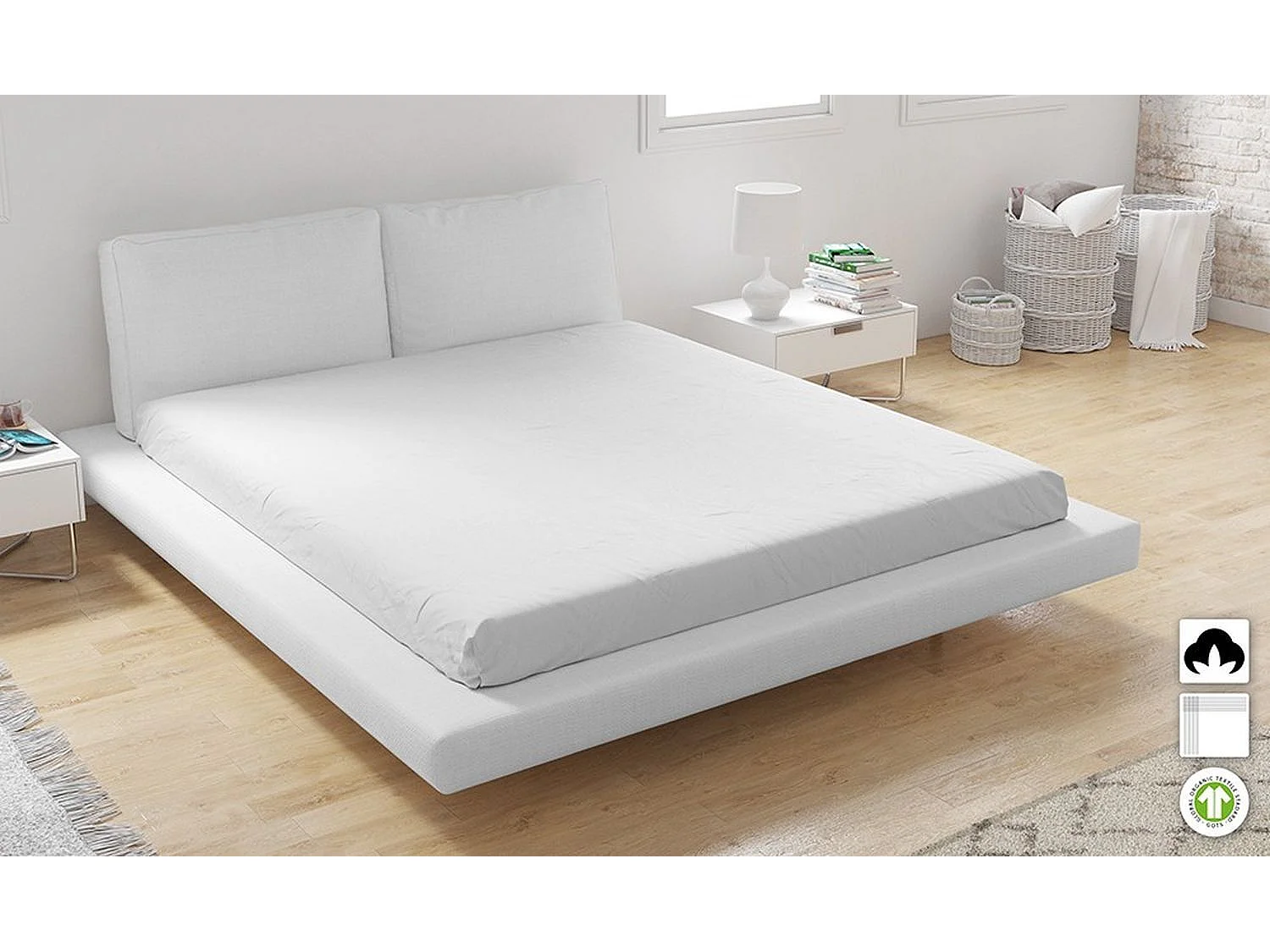 Drap housse en coton bio 180 x 200 cm - Blanc