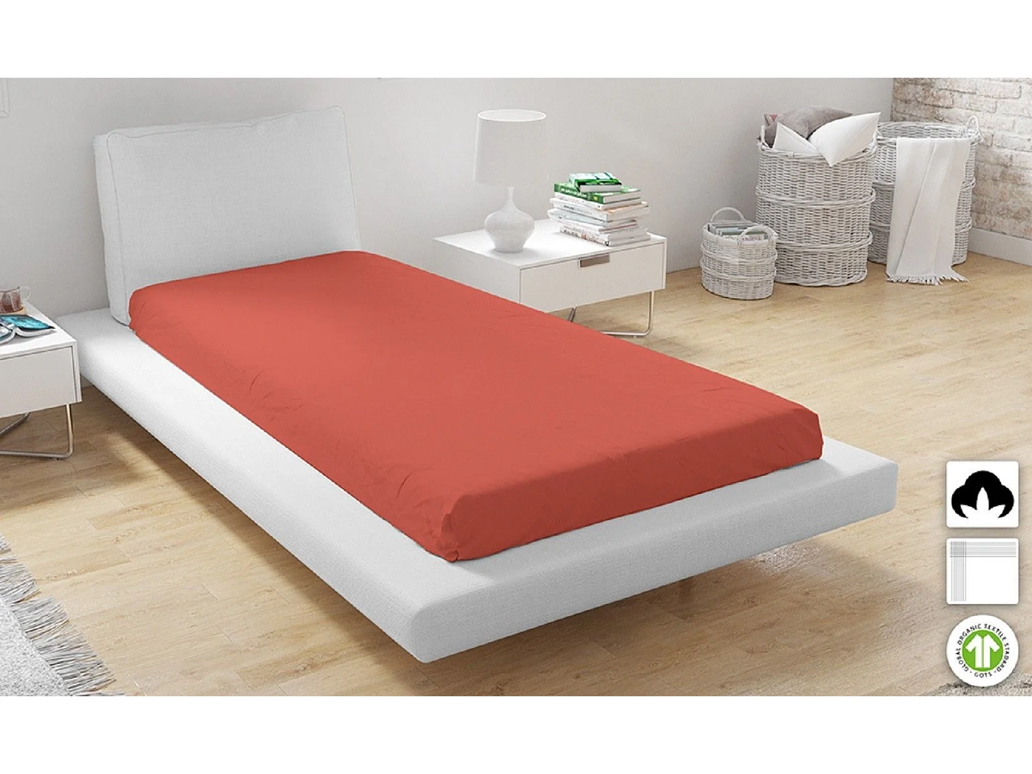 Spannbettlaken aus BioBaumwolle, 140 x 200 cm – Orange