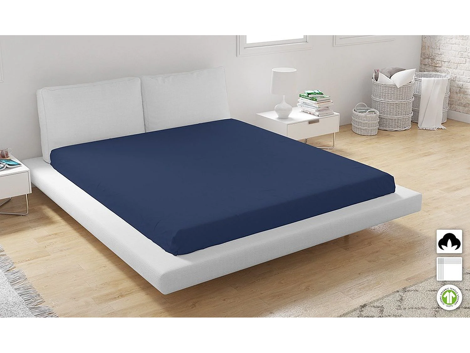 Drap housse en coton bio 140 x 200 cm - Bleu