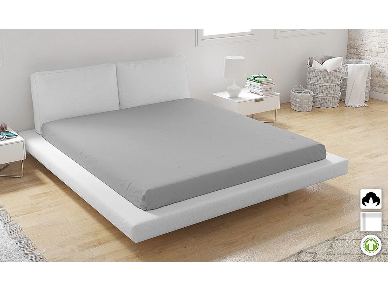 Lenzuolo con angoli in cotone biologico 160 x 200 cm Argento