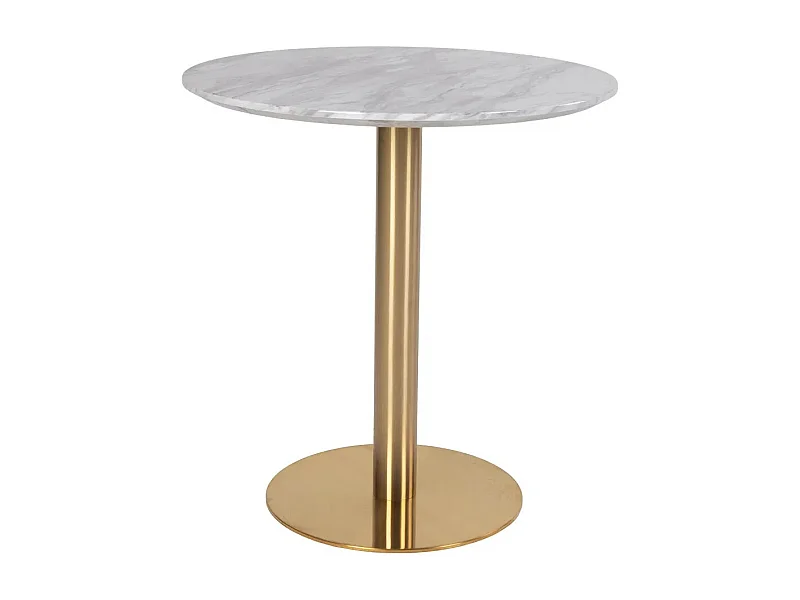 Table à manger ronde PIZA – Effet marbre blanc et pied laiton doré-Diamètre 70 cm