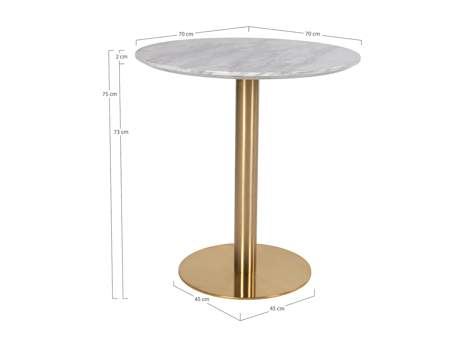 Table à manger ronde PIZA – Effet marbre blanc et pied laiton doré-Diamètre 70 cm