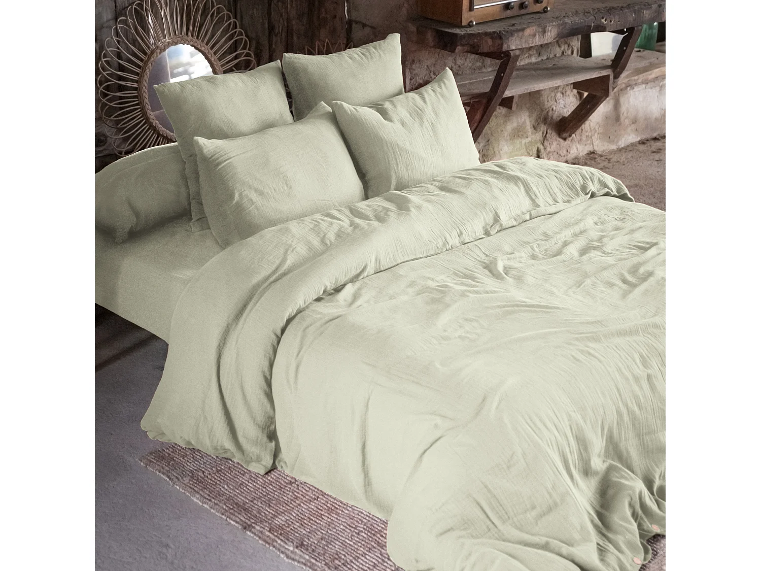 Housse de Couette 200 x 200 cm GAÏA Vert d'eau