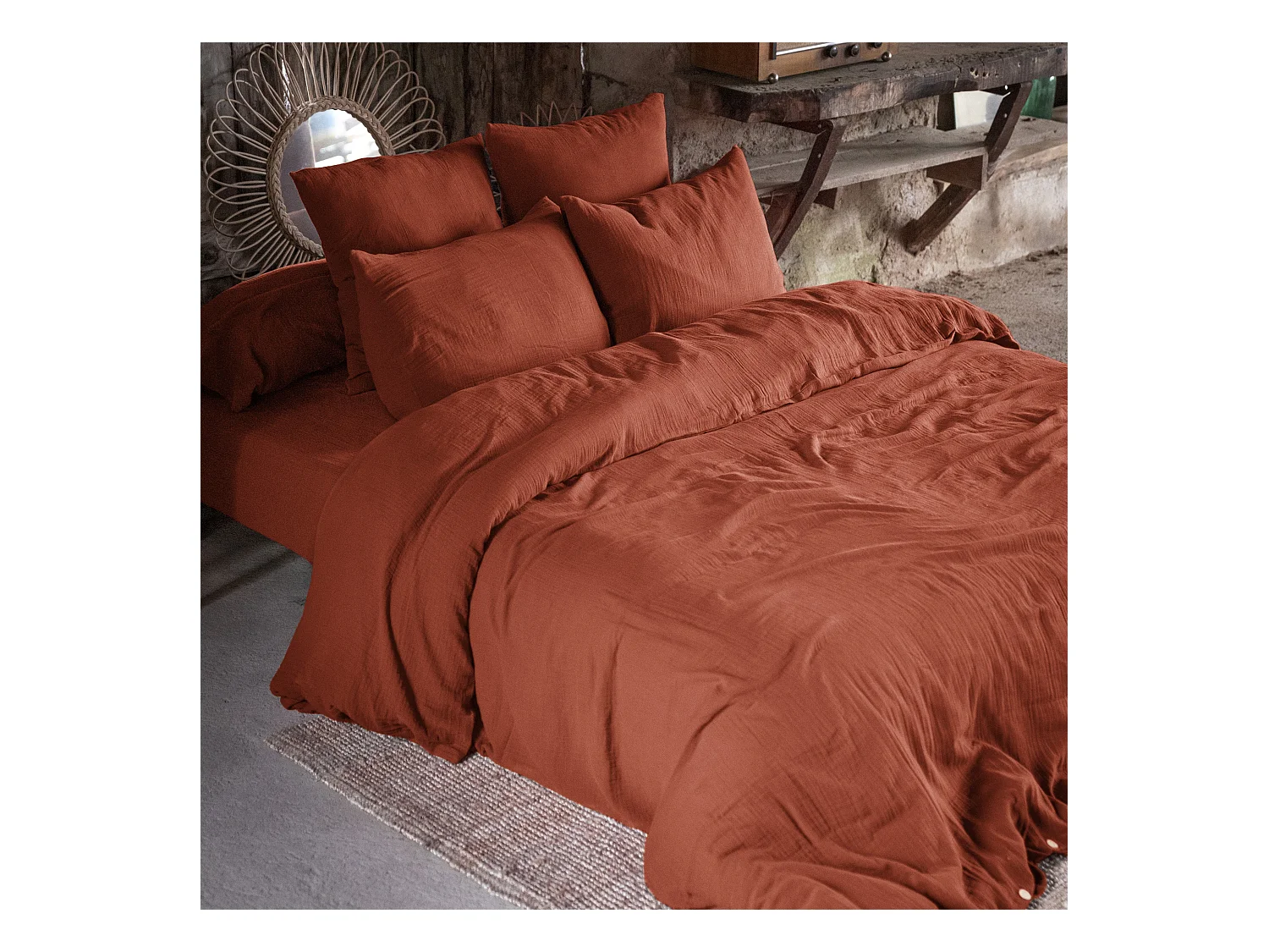 Housse de Couette 240 x 220 cm GAÏA Terracotta