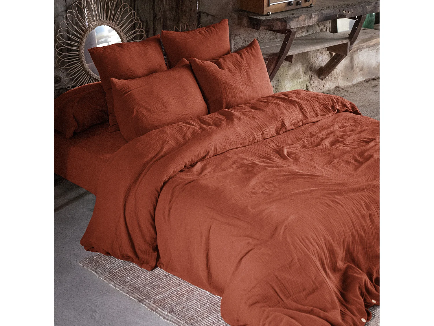 Housse de Couette 260 x 240 cm GAÏA Terracotta