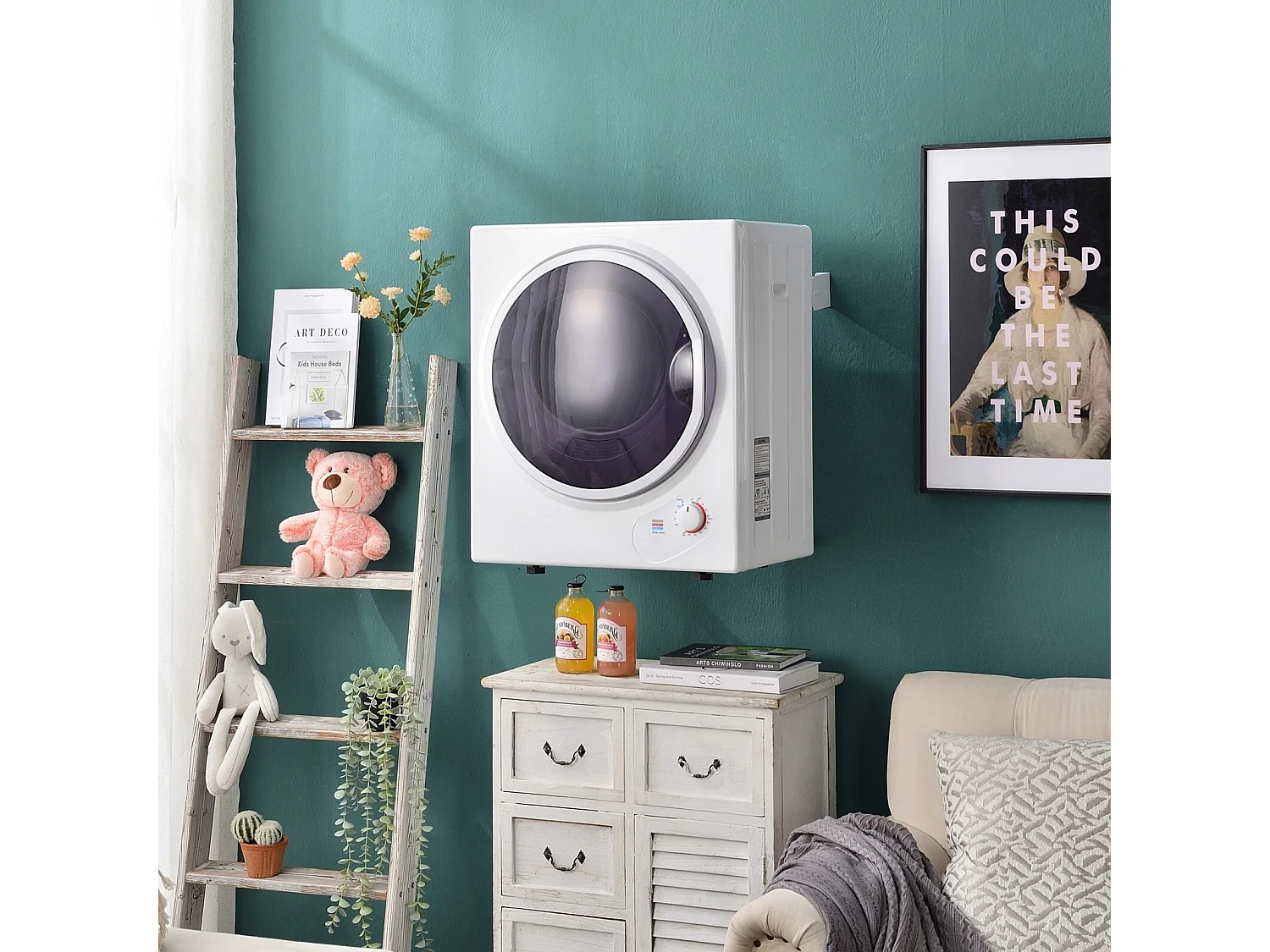 Sèche-linge hublot 2,5kg - chauffage en céramique PTC - avec protection de surchauffe - max 65 °C - accrochable au mur