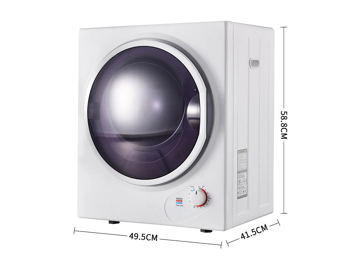 Sèche-linge hublot 2,5kg - chauffage en céramique PTC - avec protection de surchauffe - max 65 °C - accrochable au mur