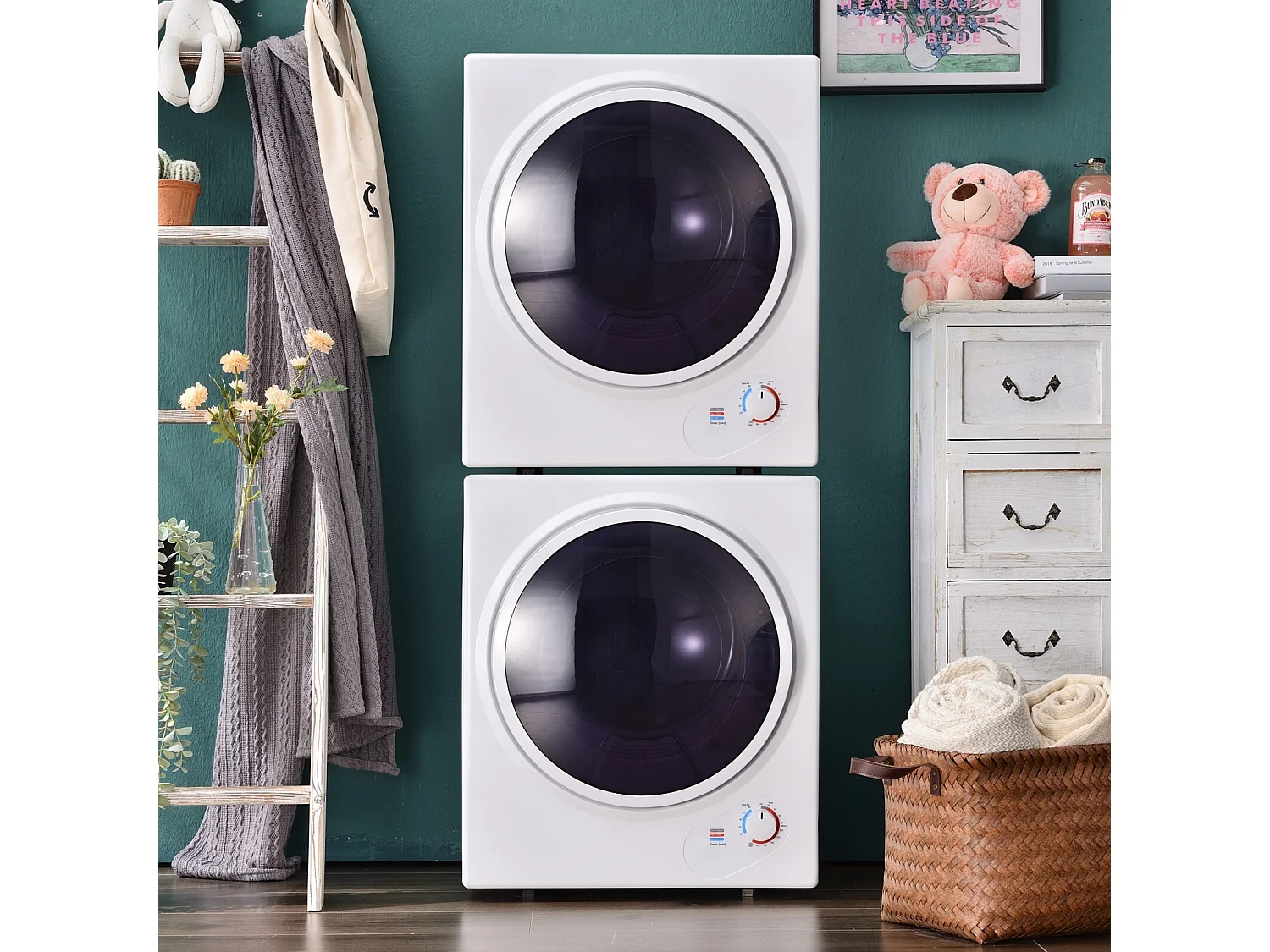 Sèche-linge hublot 2,5kg - chauffage en céramique PTC - avec protection de surchauffe - max 65 °C - accrochable au mur