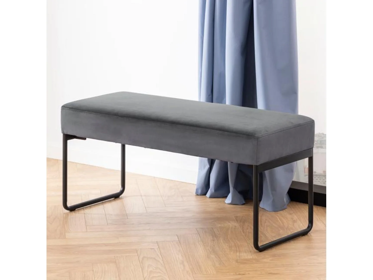 Banc en velours gris et pieds en métal L95 - VOLEK