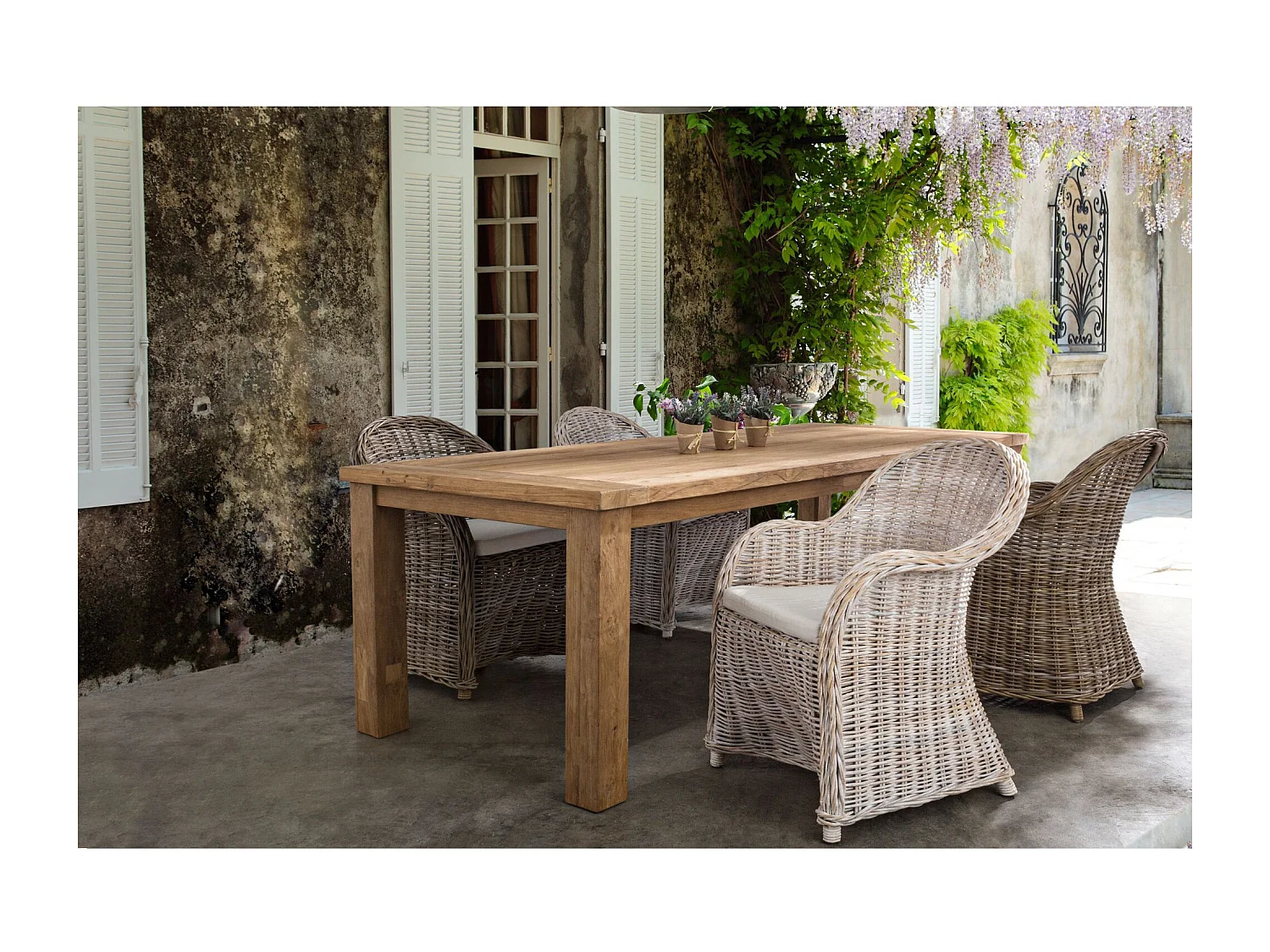 Fauteuil en rotin naturel et coussin en coton - SAINT TROPEZ