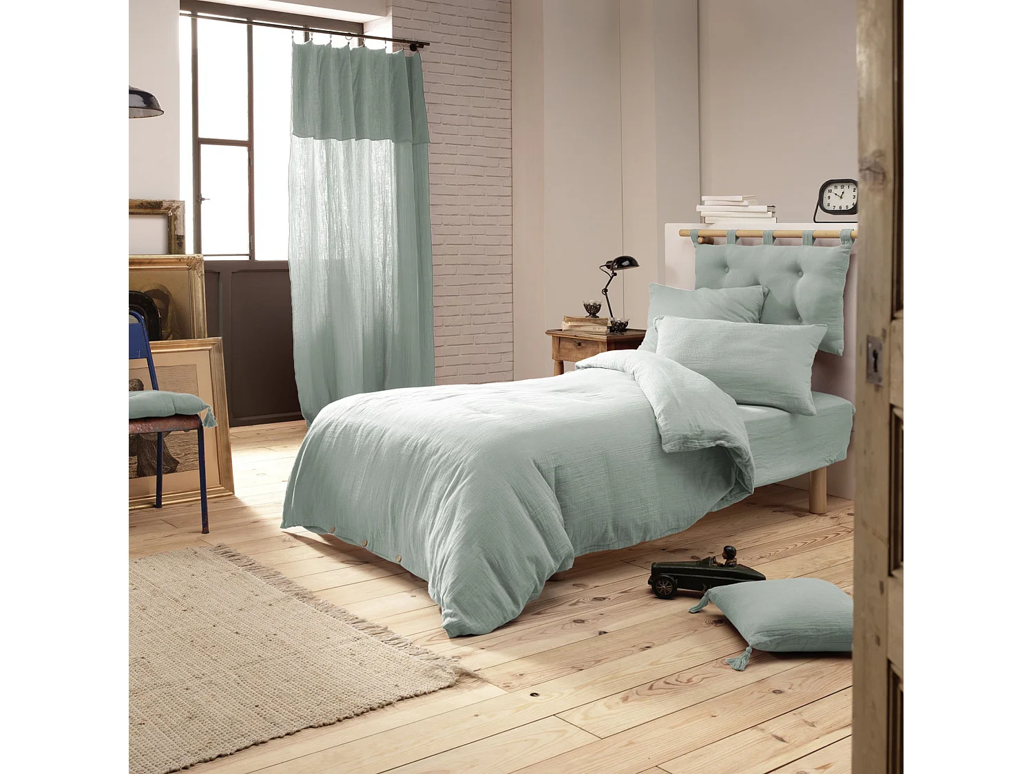 Housse de couette double gaze de coton eucalyptus 140x200 cm