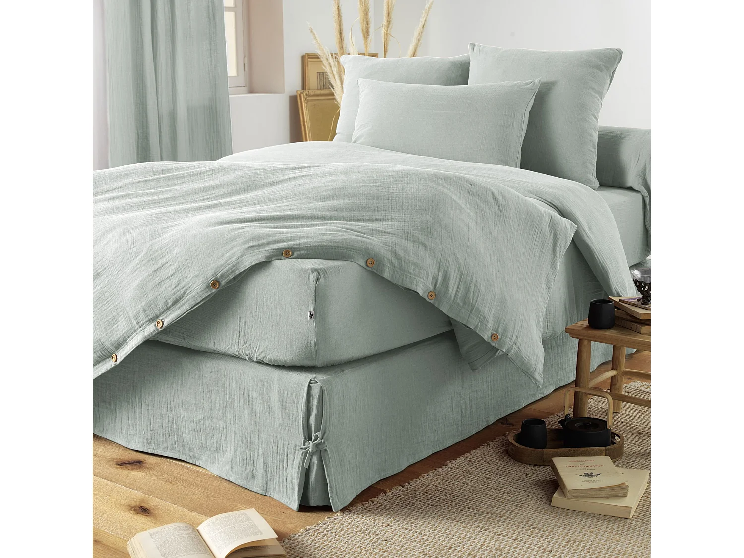 Housse de couette double gaze de coton eucalyptus 140x200 cm