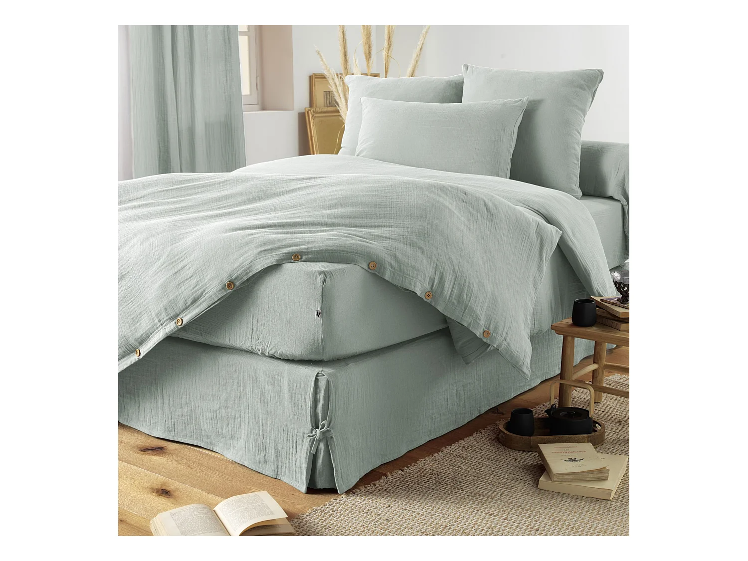 Housse de couette double gaze de coton eucalyptus 260x240 cm