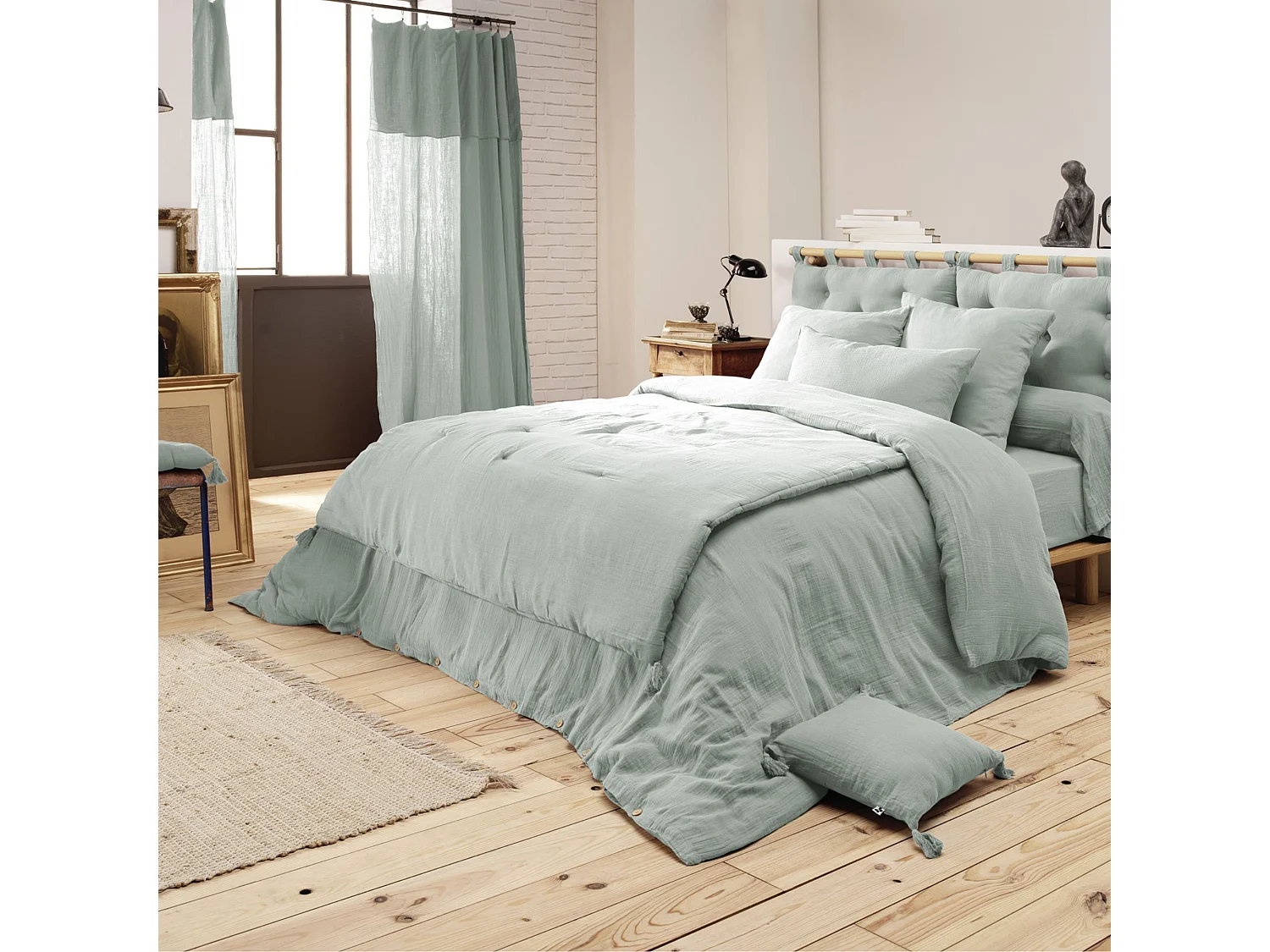 Housse de couette double gaze de coton eucalyptus 260x240 cm