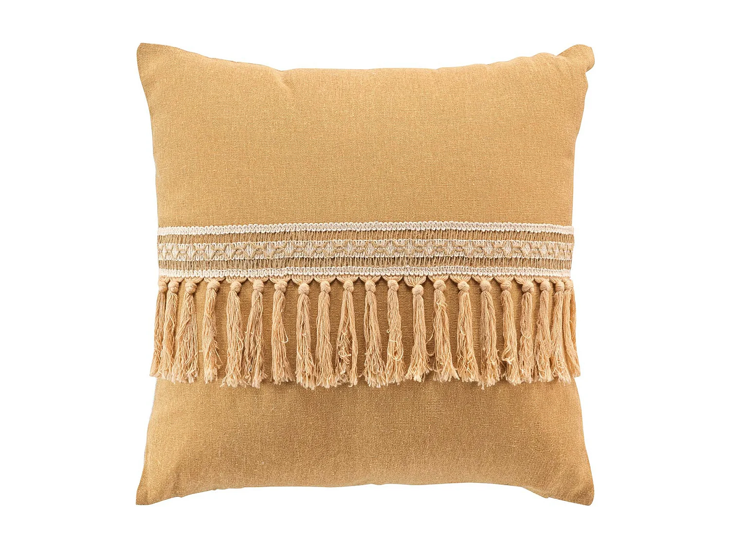 Coussin Déco Franges "Janara" 45x45cm Ocre