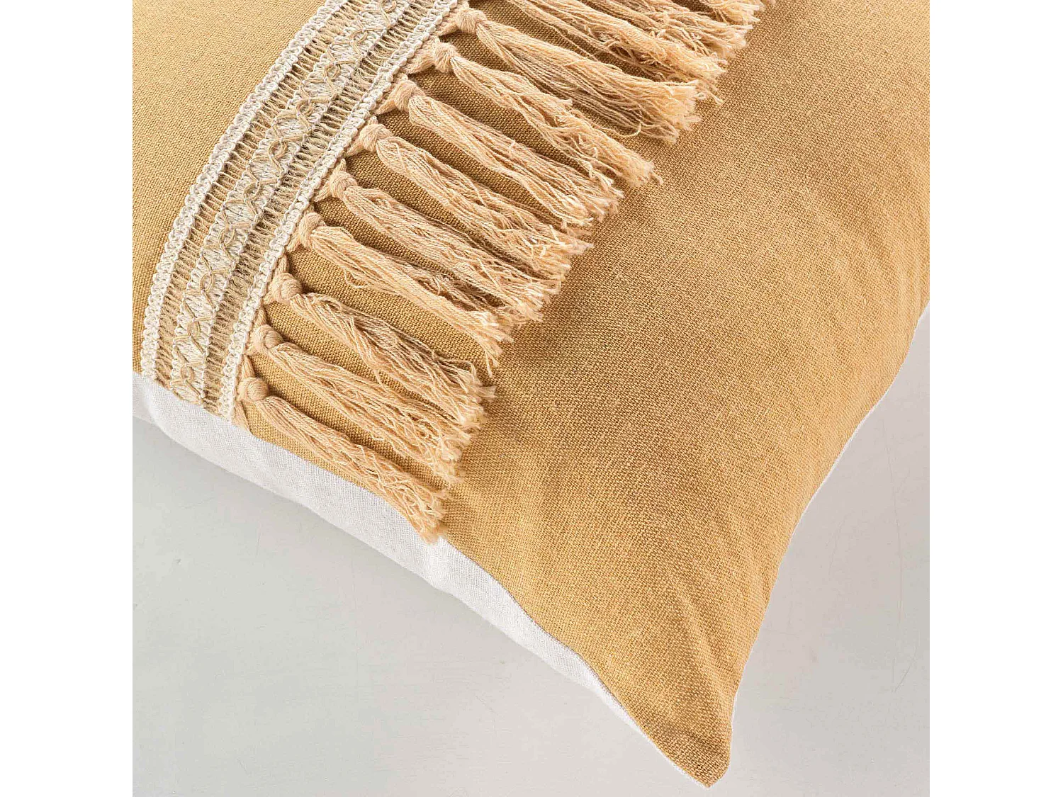 Coussin Déco Franges "Janara" 45x45cm Ocre