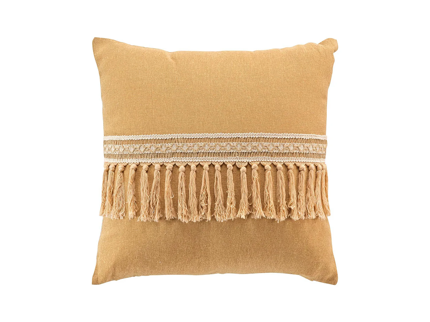Coussin Déco Franges "Janara" 45x45cm Ocre