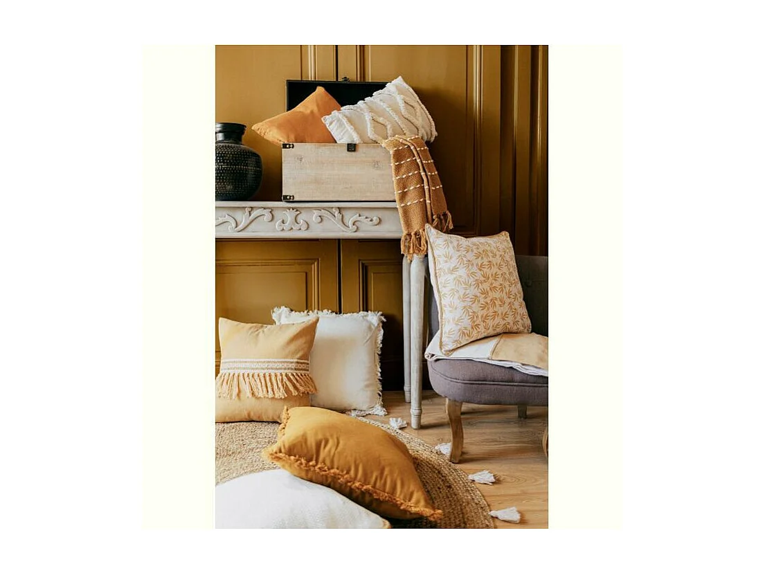 Coussin Déco Franges "Janara" 45x45cm Ocre