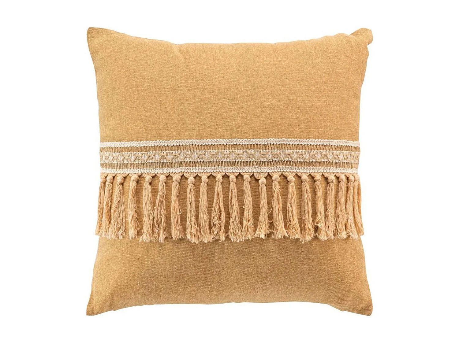Coussin Déco Franges "Janara" 45x45cm Ocre