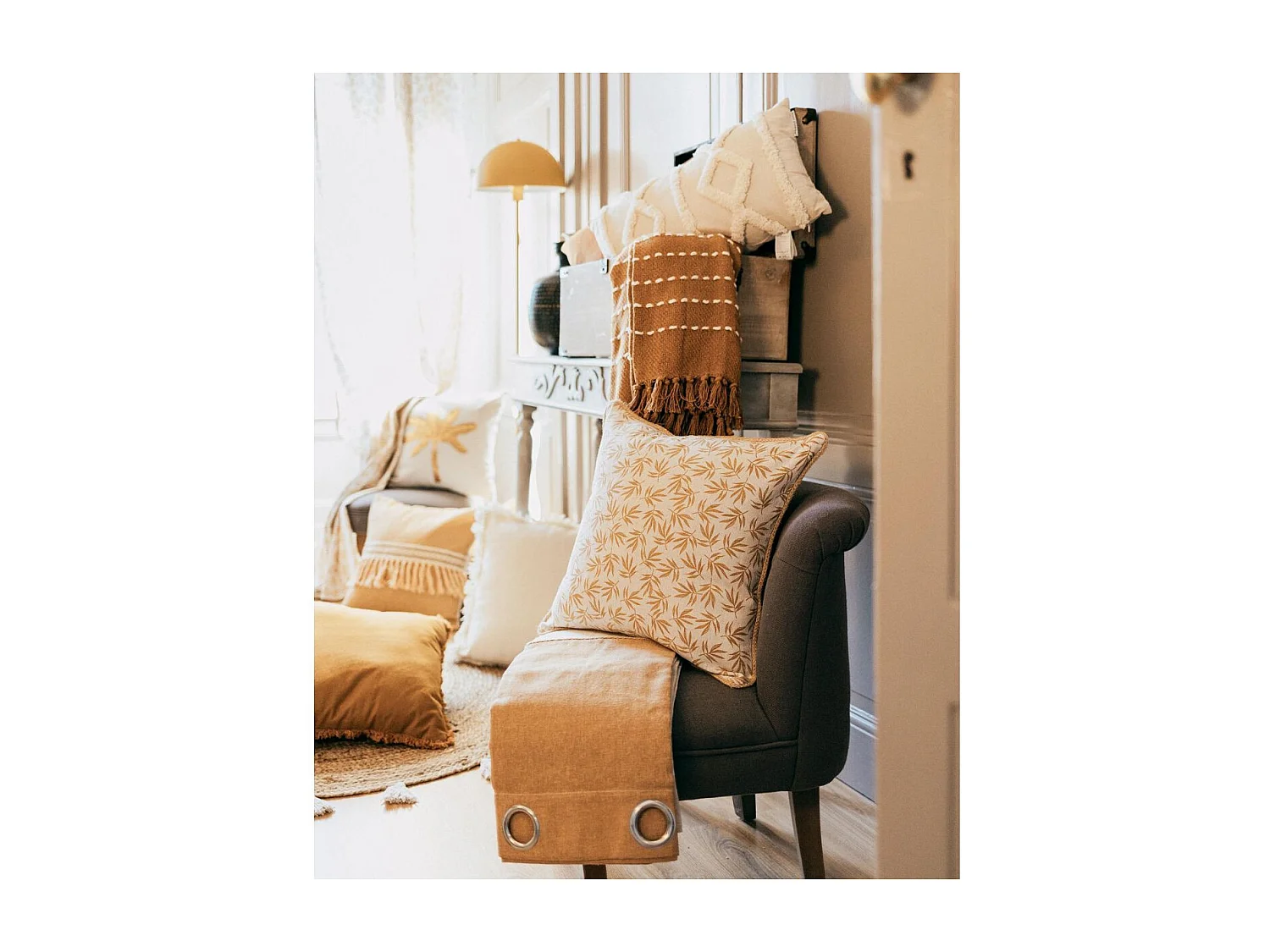 Coussin Déco Franges "Janara" 45x45cm Ocre