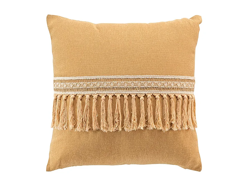 Coussin Déco Franges "Janara" 45x45cm Ocre