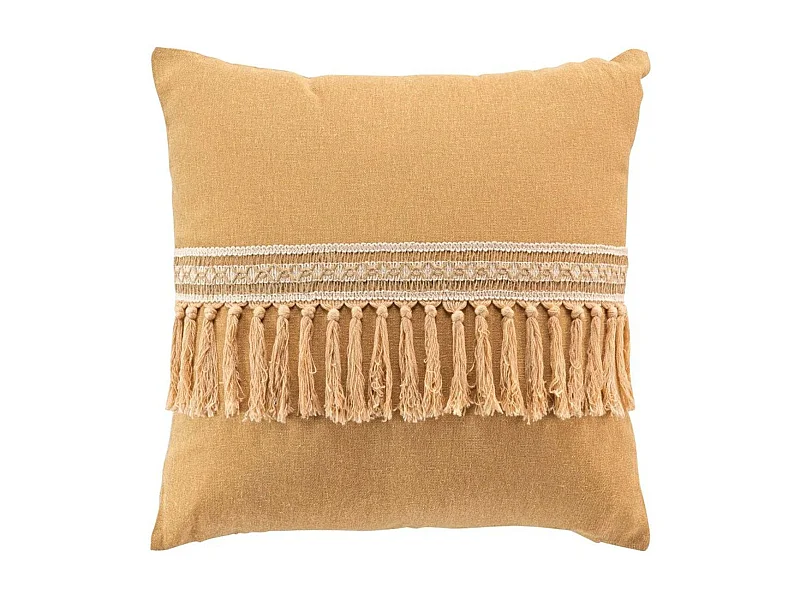 Coussin Déco Franges "Janara" 45x45cm Ocre
