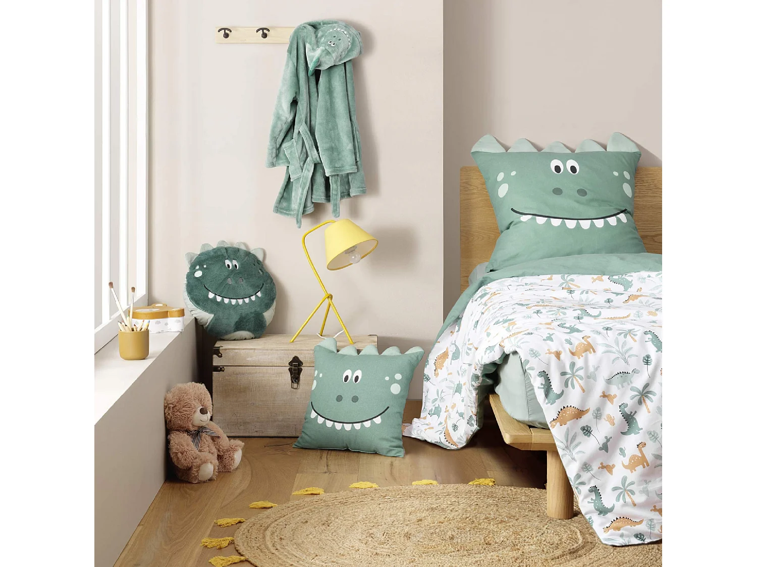 Coussin Déco Rond Enfant "Dina" 40cm Vert