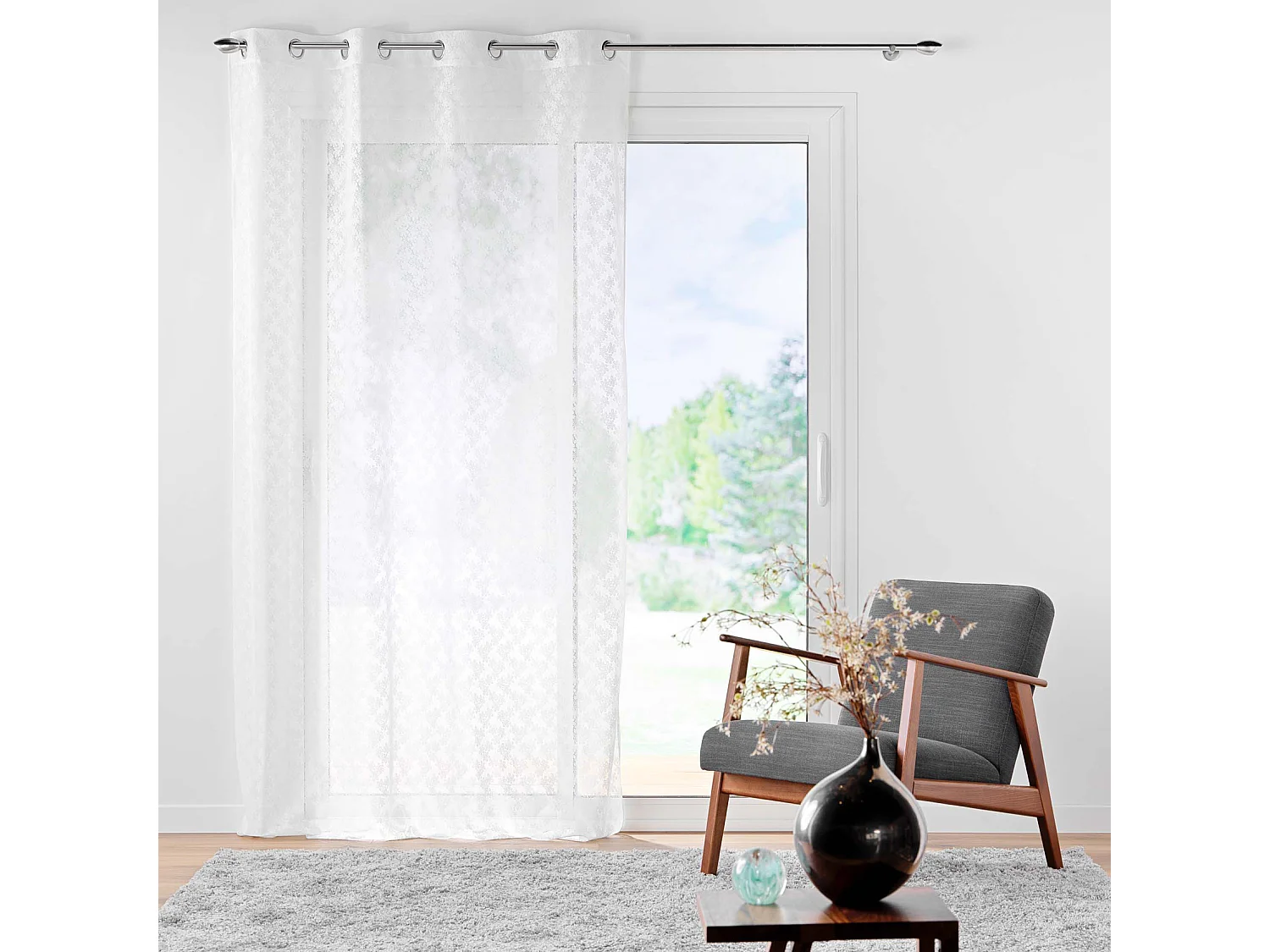 Rideau Voilage à Œillets Maille "Fanny" 140x240cm Blanc