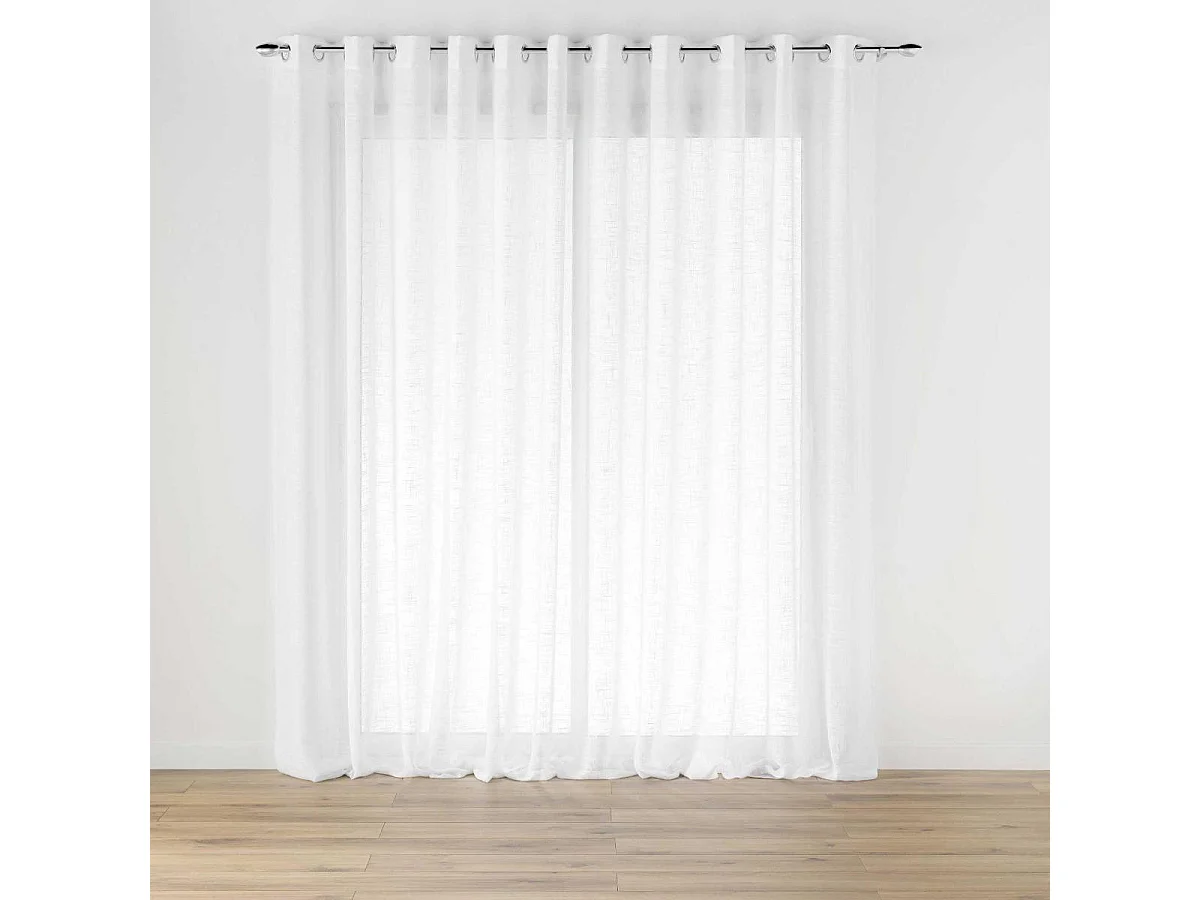 Firanka Voile "Haltona" Biały 400x240cm Efekt Tkanej Tkaniny Lnianej Oczka Oeko-tex