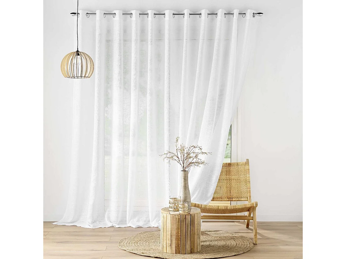 Firanka Voile "Haltona" Biały 400x240cm Efekt Tkanej Tkaniny Lnianej Oczka Oeko-tex