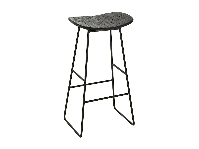 Tabouret de Bar en Bois "Teck" 74cm Noir