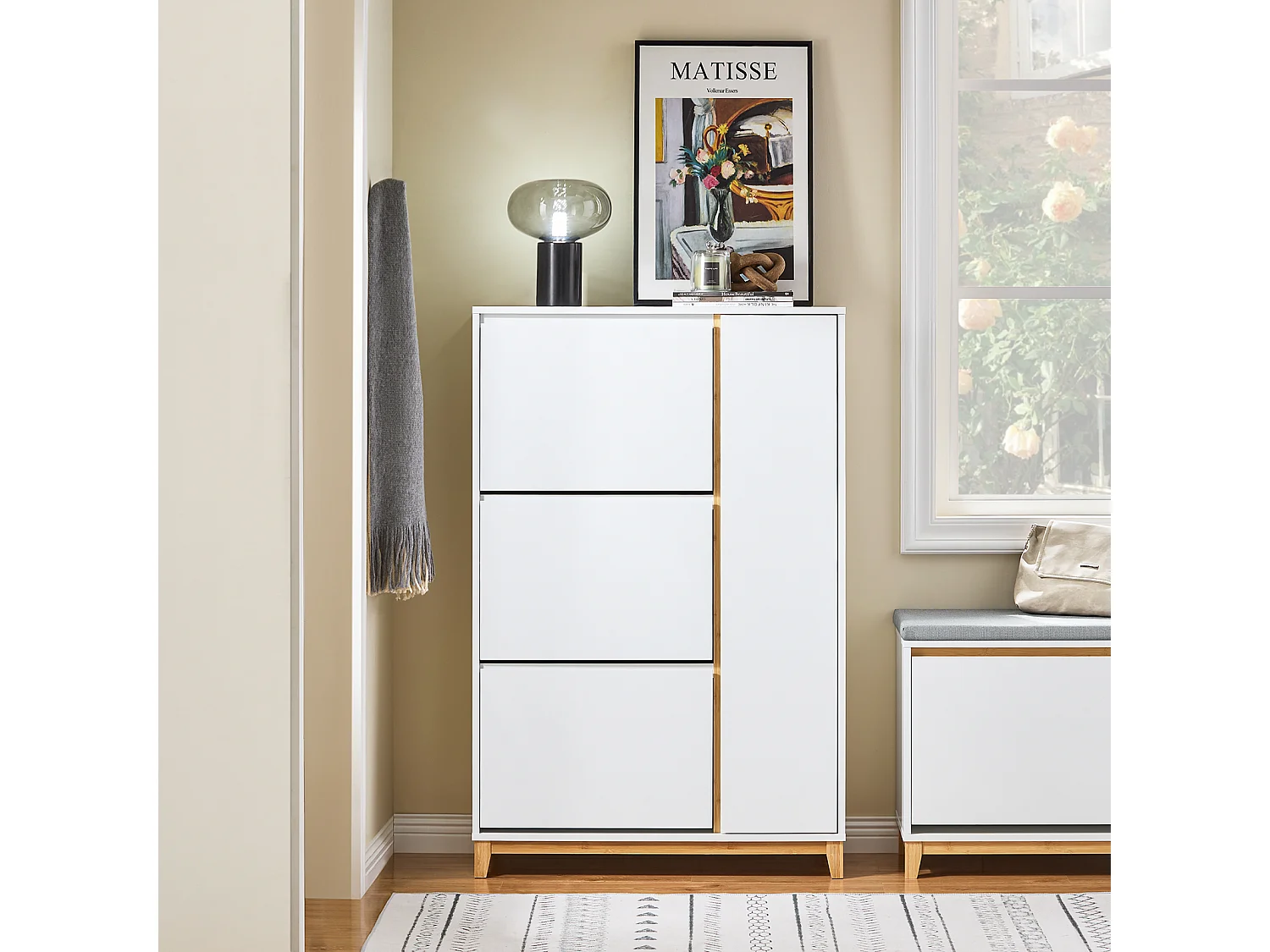 SoBuy Meuble à Chaussures avec 3 Abattants et 1 Porte, Armoire à Chaussures, Commode d'Entrée, Rangement pour Chaussures, FSR189-WN