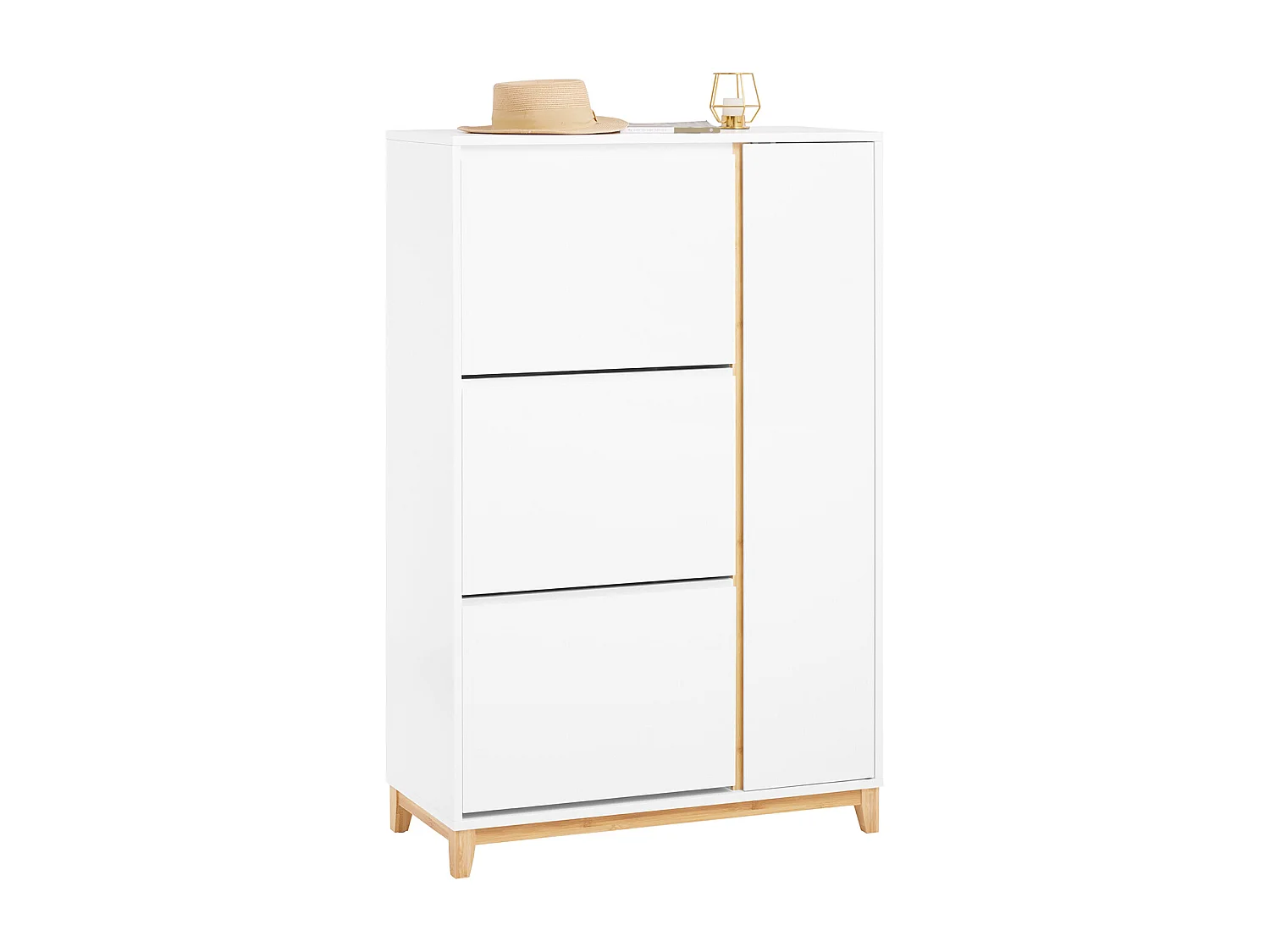 SoBuy Meuble à Chaussures avec 3 Abattants et 1 Porte, Armoire à Chaussures, Commode d'Entrée, Rangement pour Chaussures, FSR189-WN