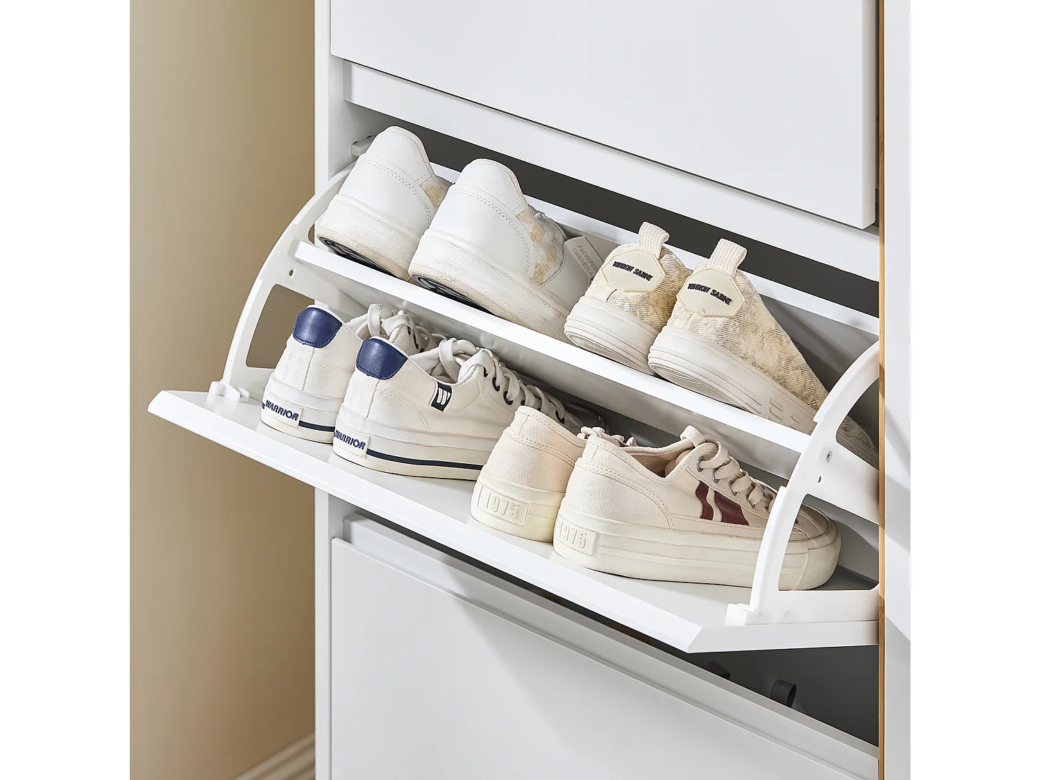 SoBuy Meuble à Chaussures avec 3 Abattants et 1 Porte, Armoire à Chaussures, Commode d'Entrée, Rangement pour Chaussures, FSR189-WN