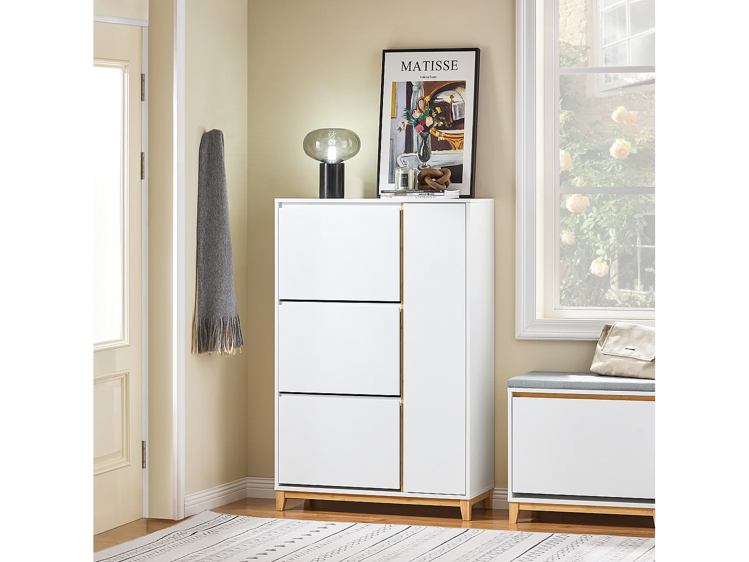 SoBuy Meuble à Chaussures avec 3 Abattants et 1 Porte, Armoire à Chaussures, Commode d'Entrée, Rangement pour Chaussures, FSR189-WN