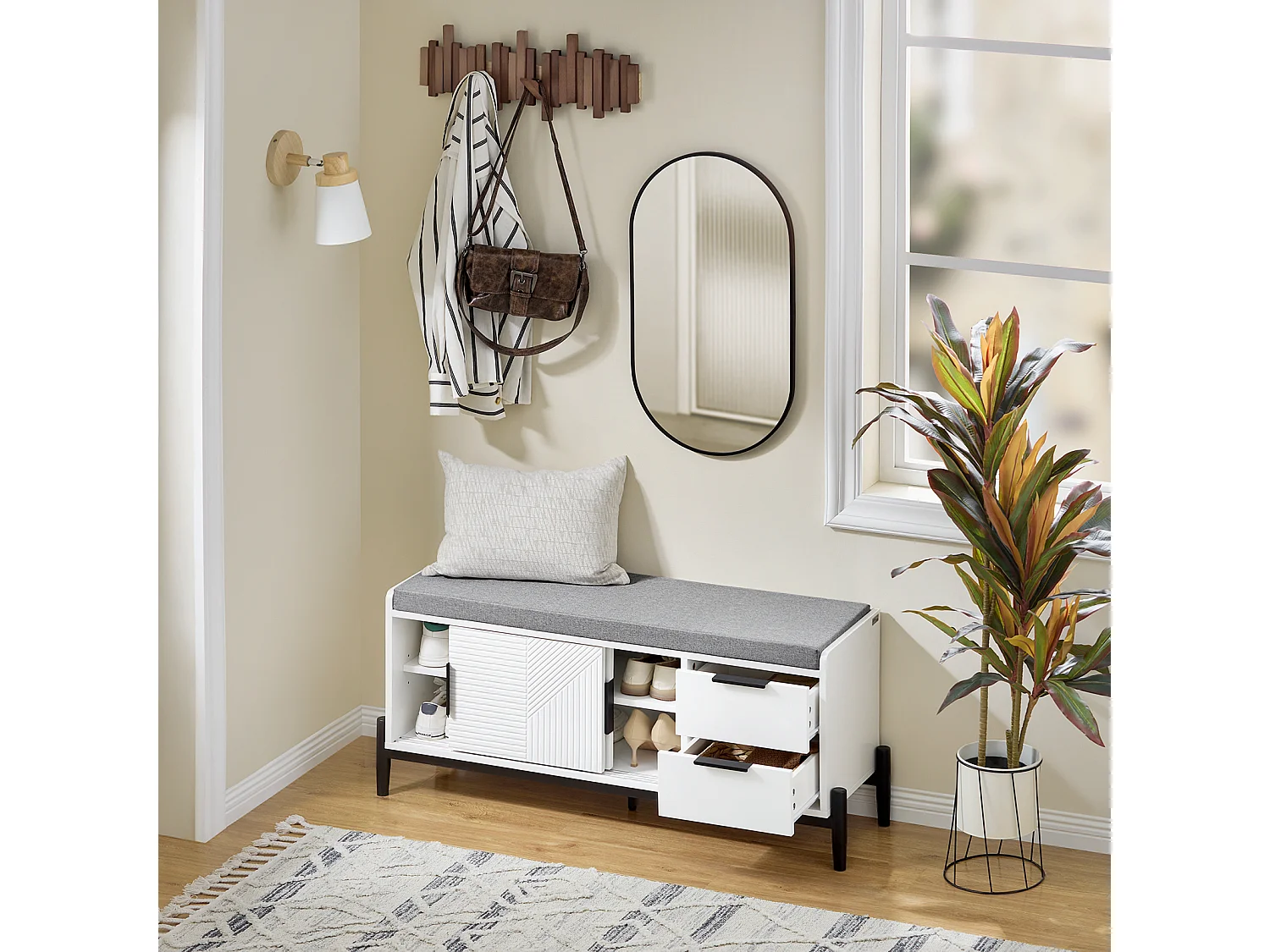 SoBuy, Suporte para sapatos de entrada, suporte para sapatos, Prateleira de sapatos de entrada, FSR187-W