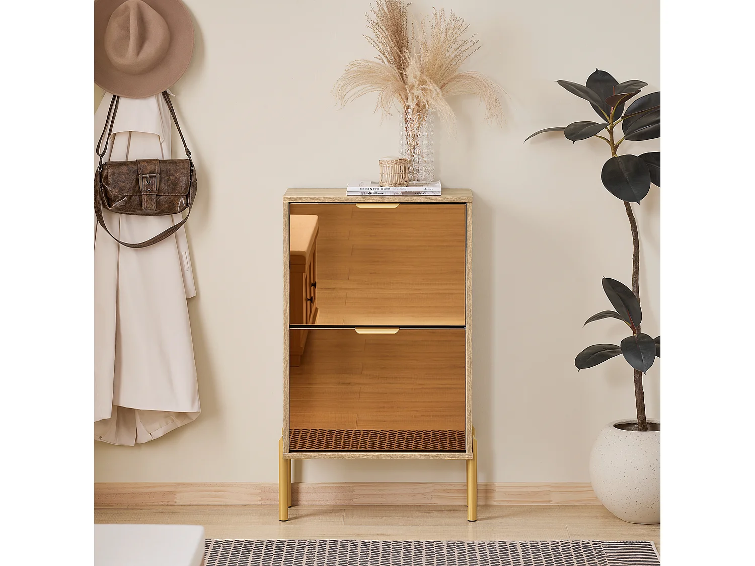 SoBuy FSR181-G Schoenenkast met 2 kleppen schoenenrek schoenenkast smal schoenenrek met 6 legplanken