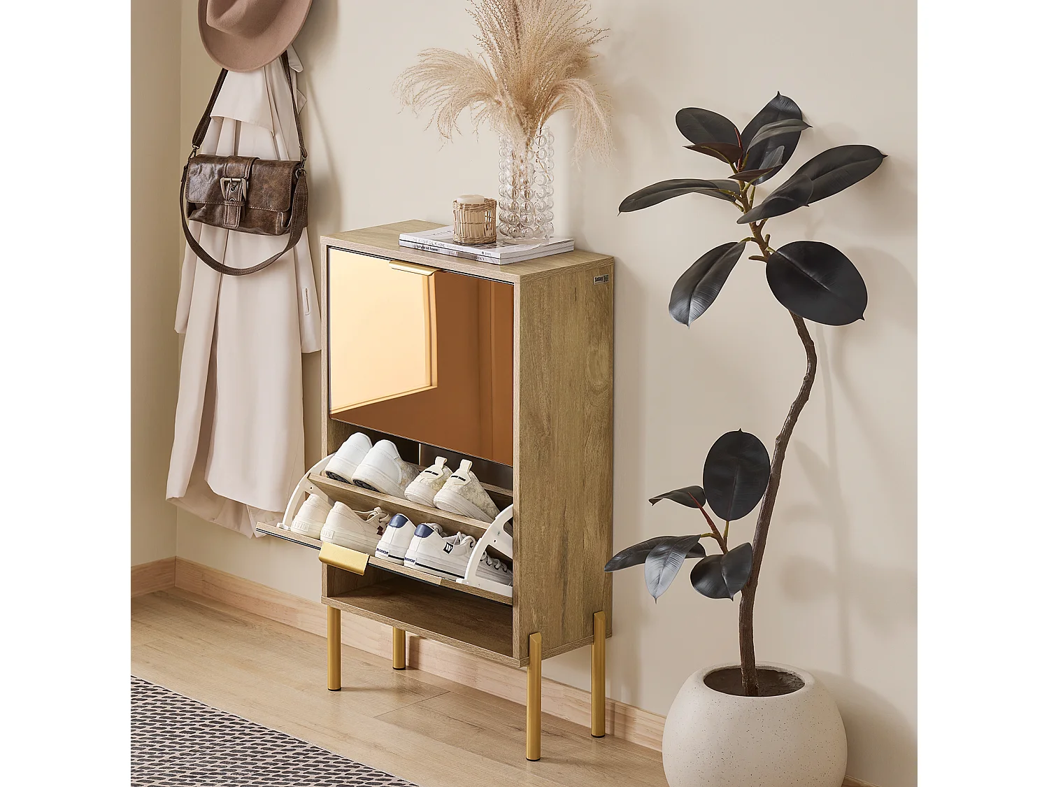 SoBuy FSR181-G Schoenenkast met 2 kleppen schoenenrek schoenenkast smal schoenenrek met 6 legplanken