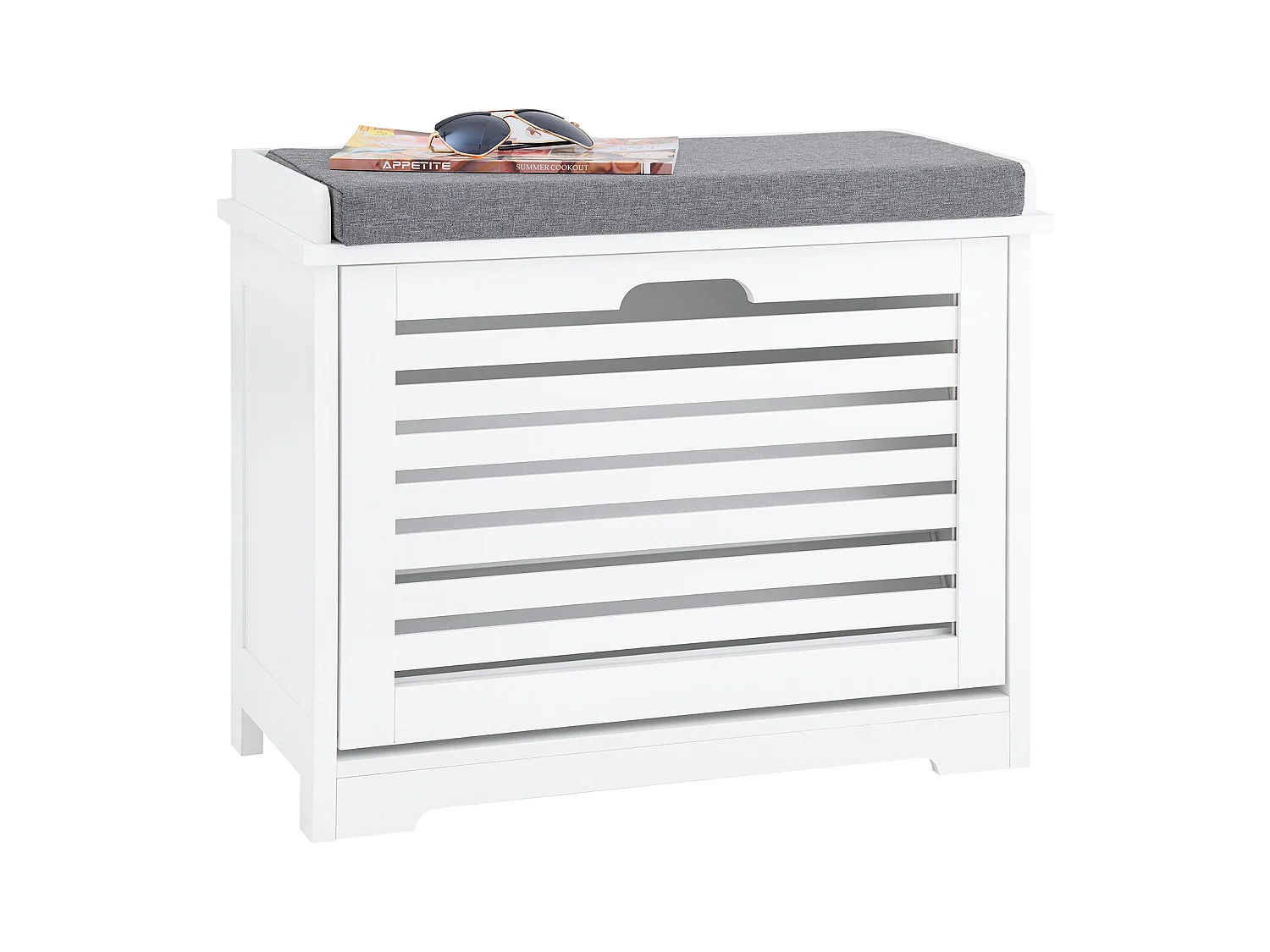 SoBuy Banc Chaussures Rangement Armoire à Chaussures Meuble d'entrée Coffre avec Abattant et Coussin pour Entrée Couloir Chambre Salon Blanc FSR184-K-W