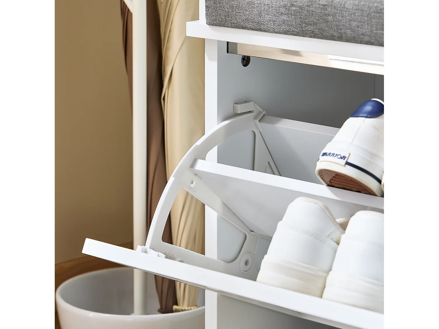 SoBuy Banc Chaussures Rangement Armoire à Chaussures Meuble d'entrée Coffre avec Abattant et Coussin pour Entrée Couloir Chambre Salon Blanc FSR184-K-W