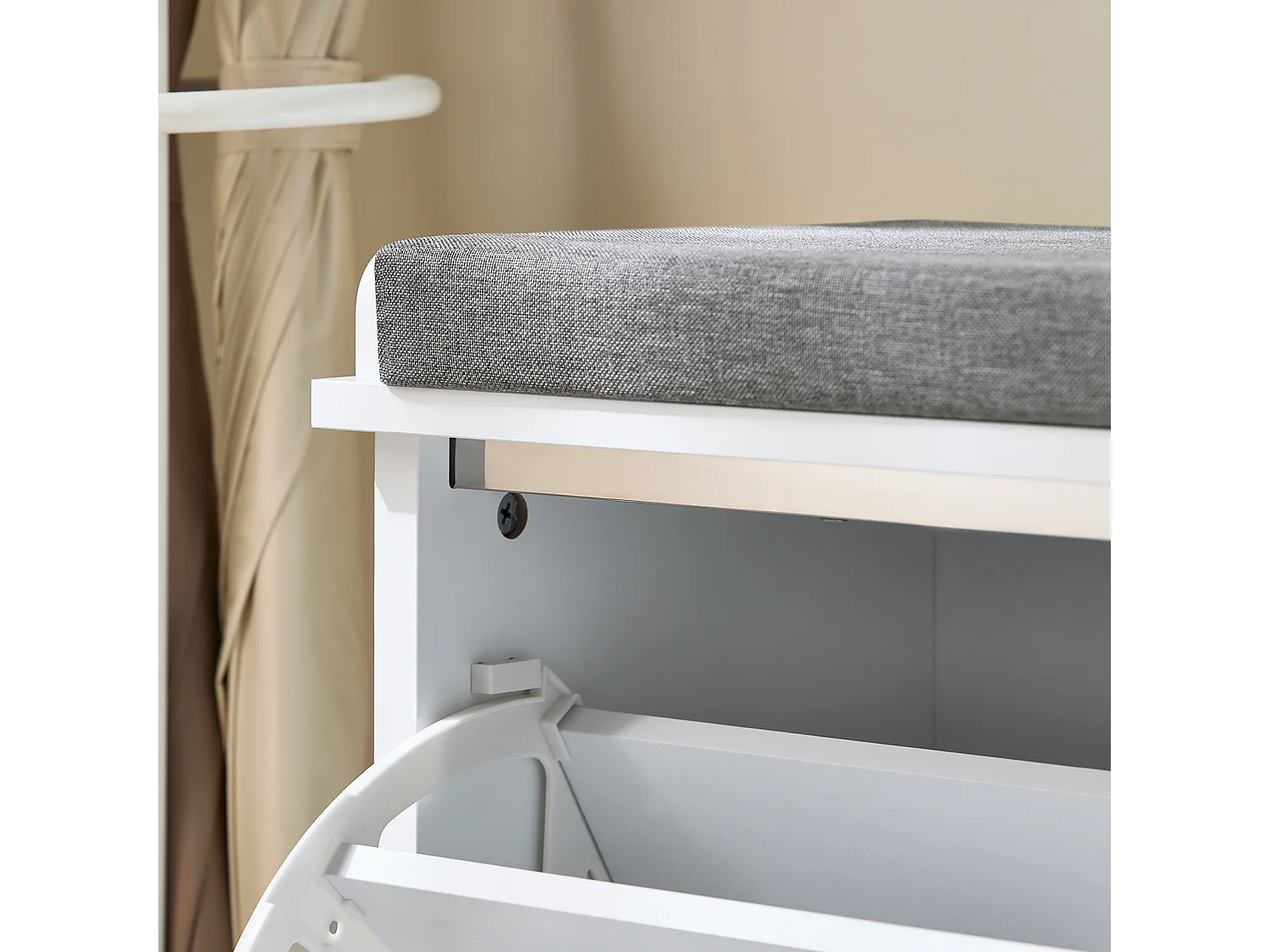SoBuy Banc Chaussures Rangement Armoire à Chaussures Meuble d'entrée Coffre avec Abattant et Coussin pour Entrée Couloir Chambre Salon Blanc FSR184-K-W
