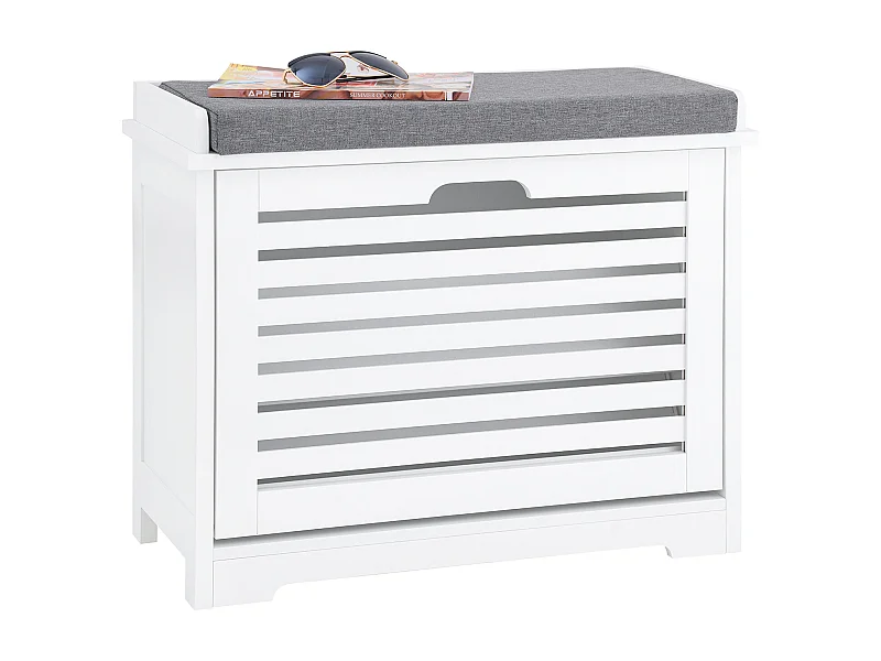 SoBuy Banc Chaussures Rangement Armoire à Chaussures Meuble d'entrée Coffre avec Abattant et Coussin pour Entrée Couloir Chambre Salon Blanc FSR184-K-W